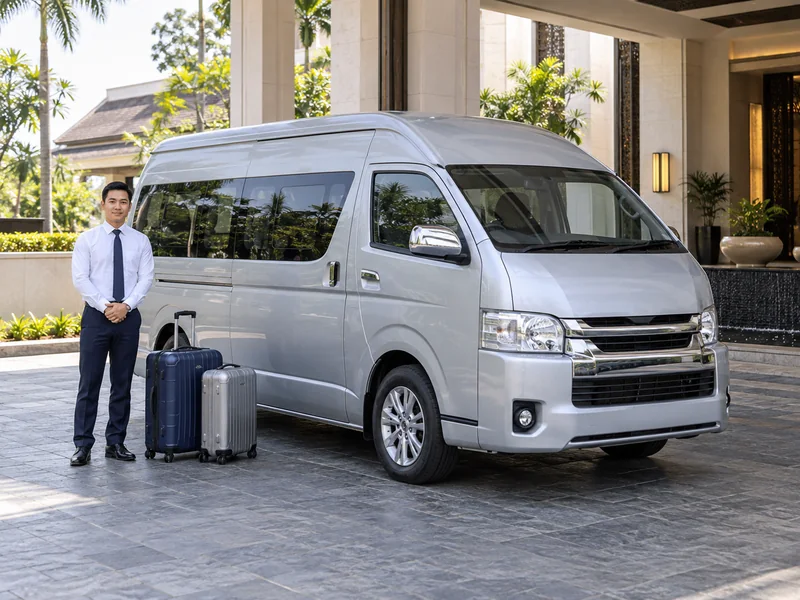 AI-generated illustration of a van for large families and groups travelling with a driver